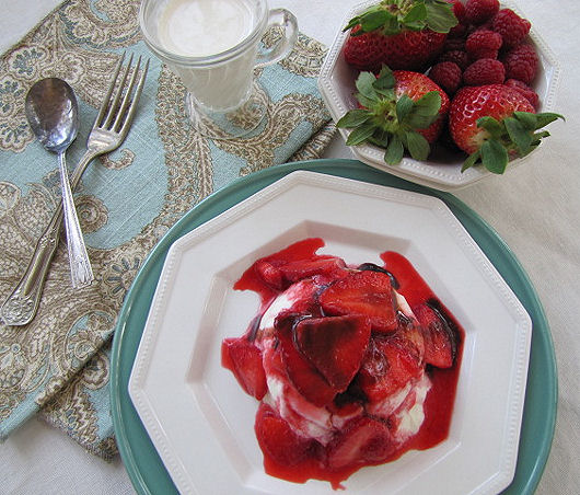 Strawberries Liqueur Over Cream Custard…A Guest Post from Tickled Red