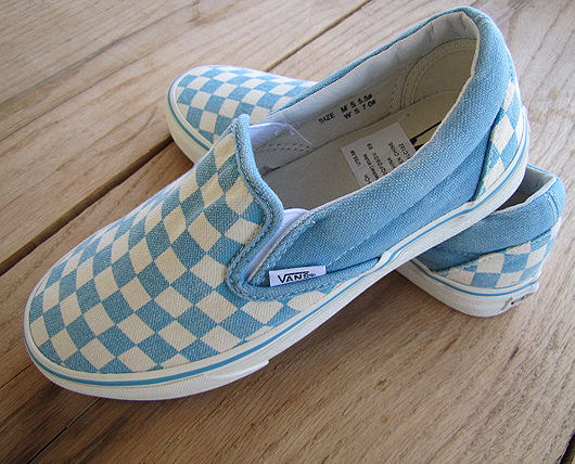 light blue and checkered vans