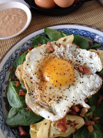 Post image for Sunny Side Up Spinach Salad with Artichoke Hearts, Pancetta Crisps & Creamy Creole Dressing {Dole~EatingWell Giveaway}